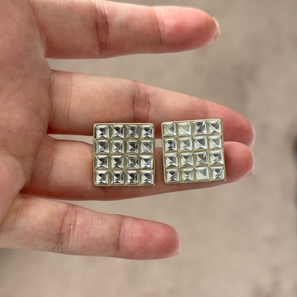 ✨ Square Crystal Stud Earrings — Modern Chic, Gold Plated, Statement Zirconia - Picture 4 of 8